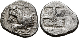THRACE. Maroneia. Circa 495/90-449/8 BC. Triobol (Silver, 12 mm, 1.77 g). Forepart of a horse to left. Rev. Quadripartite incuse square. HGC 3.2, 1521...