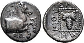 THRACE. Maroneia. Circa 386/5-348/7 BC. Tetrobol (Silver, 15 mm, 2.50 g, 2 h), Noumenios, magistrate. M-A-ΡΩ Forepart of a horse to right. Rev. ΕΠ[Ι] ...