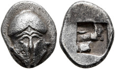 THRACE. Mesambria. Circa 450-400 BC. Obol (Silver, 9 mm, 0.60 g). Facing Corinthian helmet. Rev. Quadripartite incuse square. HGC 3.2, 1562. SNG BM Bl...