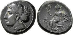 THRACE. Sestos. Circa 300 BC. AE (Bronze, 19 mm, 7.15 g, 6 h). Female head to left, wearing sphendone. Rev. ΣA Demeter seated left on cista mystica, h...