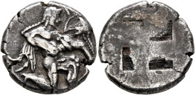 ISLANDS OFF THRACE, Thasos. Circa 500-480 BC. Stater (Silver, 21 mm, 9.17 g, 12 h). Nude ithyphallic satyr, with long beard and long hair, moving righ...