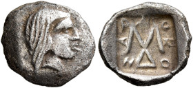 KINGS OF THRACE. Odrysian. Saratokos, circa 407-369 BC. Obol (Silver, 12 mm, 0.89 g, 1 h). Youthful male head to right. Rev. ΣA-PAT-OKO around ΣΔ mono...