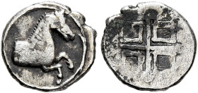 THRACO-MACEDONIAN REGION. Uncertain. Circa 480-450 BC. Tritartemorion (Silver, 8 mm, 0.31 g, 11 h). Horse forepart galloping right. Rev. Quadripartite...