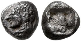 THRACO-MACEDONIAN REGION. Uncertain. Circa 500-480 BC. Hemiobol (Silver, 4 mm, 0.28 g, 12 h). Diademed female head to left. Rev. Quadripartite incuse ...