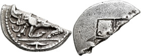 MACEDON. Akanthos. Circa 480-470 BC. Tetradrachm (Silver, 29 mm, 7.10 g). Lion to right, attacking a bull collapsing to left with head raised; in exer...