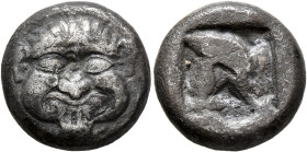 MACEDON. Neapolis. Circa 500-480 BC. Stater (Silver, 18 mm, 9.33 g). Facing gorgoneion with protruding tongue. Rev. Rough incuse square. AMNG III.2, 1...