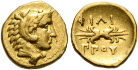 KINGS OF MACEDON. Philip II, 359-336 BC. 1/8 Stater (Gold, 9 mm, 1.07 g, 5 h), Pella, 345-340. Head of Herakles to right, wearing lion skin headdress....
