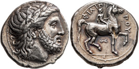 KINGS OF MACEDON. Philip II, 359-336 BC. Tetradrachm (Silver, 26 mm, 14.48 g, 1 h), Pella, circa 342/1-337/6. Laureate head of Zeus to right. Rev. ΦΙΛ...