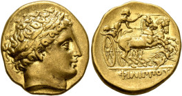 KINGS OF MACEDON. Philip II, 359-336 BC. Stater (Gold, 20 mm, 8.61 g, 6 h), Pella, circa 340/36-328. Laureate head of Apollo to right. Rev. ΦΙΛΙΠΠOY C...