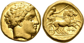 KINGS OF MACEDON. Philip II, 359-336 BC. Stater (Gold, 16 mm, 8.60 g, 1 h), Pella, struck under Antipater or Polyperchon under Philip III, circa 323-3...