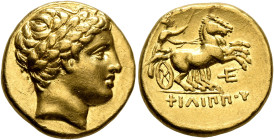 KINGS OF MACEDON. Philip II, 359-336 BC. Stater (Gold, 17 mm, 8.58 g, 5 h), Amphipolis (?), struck under Philip III or Kassander, circa 323/2-315. Lau...
