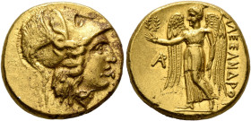 KINGS OF MACEDON. Alexander III ‘the Great’, 336-323 BC. Stater (Gold, 18 mm, 8.66 g, 12 h), Arados, struck under Menes, circa 325/4-324/3. Head of At...