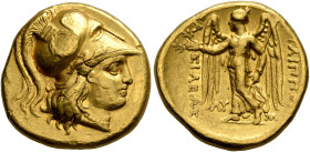 KINGS OF MACEDON. Philip III Arrhidaios, 323-317 BC. Stater (Gold, 18 mm, 8.53 g, 6 h), Babylon, struck under Archon, Dokimos, or Seleukos I. Head of ...
