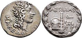 MACEDON (ROMAN PROVINCE). Aesillas, quaestor, circa 95-70 BC. Tetradrachm (Silver, 29 mm, 16.57 g, 12 h), uncertain mint in Macedon. MAKEΔONΩN Head of...
