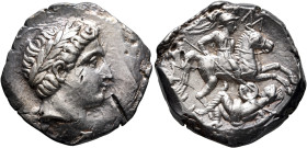 KINGS OF PAEONIA. Patraos, circa 335-315 BC. Tetradrachm (Silver, 27 mm, 12.45 g, 12 h), Astibos or Damastion. Laureate head of Apollo to right. Rev. ...