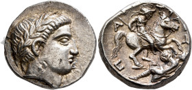 KINGS OF PAEONIA. Patraos, circa 335-315 BC. Tetradrachm (Silver, 23 mm, 12.61 g, 6 h), Astibos or Damastion. Laureate head of Apollo to right. Rev. Π...