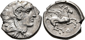 ILLYRIA. Dyrrhachion. Circa 275-270 BC. Drachm (Silver, 15 mm, 2.22 g, 12 h). Head of Herakles to right, wearing lion skin headdress. Rev. Pegasos fly...