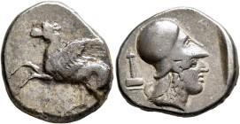 EPEIROS. Ambrakia. Circa 404-360 BC. Stater (Silver, 21 mm, 8.00 g, 6 h). Pegasos flying left. Rev. Α Head of Athena to right, wearing Corinthian helm...
