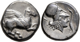 EPEIROS. Ambrakia. Circa 426-404 BC. Stater (Silver, 19 mm, 7.88 g, 4 h). Pegasos flying right. Rev. Head of Athena to right, wearing Corinthian helme...