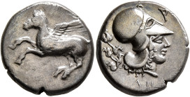 EPEIROS. Ambrakia. Circa 404-360 BC. Stater (Silver, 20 mm, 8.27 g, 11 h). [Α] Pegasos flying left. Rev. Α Head of Athena to right, wearing Corinthian...