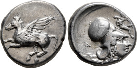 EPEIROS. Ambrakia. Circa 404-360 BC. Stater (Silver, 20 mm, 8.58 g, 6 h). Pegasos flying left. Rev. Α Head of Athena to right, wearing Corinthian helm...