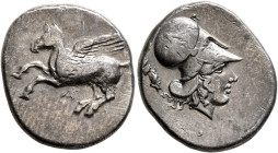 EPEIROS. Ambrakia. Circa 404-360 BC. Stater (Silver, 23 mm, 8.48 g, 3 h). A Pegasos flying left. Rev. Head of Athena to right, wearing Corinthian helm...