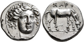 THESSALY. Larissa. 400 BC. Drachm (Silver, 19 mm, 6.08 g, 3 h). Head of the nymph Larissa facing slightly to right, wearing ampyx and necklace in form...