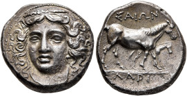 THESSALY. Larissa. Circa 380-365 BC. Drachm (Silver, 18 mm, 6.00 g, 2 h). Head of the nymph Larissa facing slightly to left, grain ears in hair, weari...
