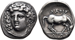 THESSALY. Larissa. Circa 356-342 BC. Drachm (Silver, 19 mm, 6.05 g, 12 h). Head of the nymph Larissa facing slightly to left, wearing ampyx, pendant e...