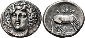 THESSALY. Larissa. Circa 356-342 BC. Drachm (Silver, 20 mm, 5.83 g, 7 h). Head of the nymph Larissa facing slightly to left, wearing ampyx, pendant ea...