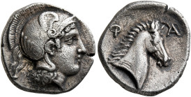 THESSALY. Pharsalos. Late 5th-mid 4th century BC. Hemidrachm (Silver, 15 mm, 2.89 g, 9 h). Head of Athena to right, wearing crested Attic helmet. Rev....