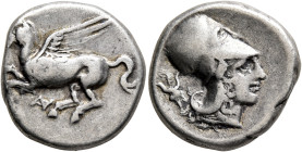 AKARNANIA. Anaktorion. Circa 350-300 BC. Stater (Silver, 19 mm, 8.24 g, 12 h). ANA Pegasos flying left. Rev. Head of Athena to right, wearing Corinthi...