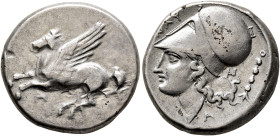 AKARNANIA. Anaktorion. Circa 350-300 BC. Stater (Silver, 21 mm, 8.27 g, 9 h). AN Pegasos flying left. Rev. NAY Head of Athena to left, wearing Corinth...