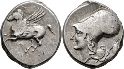 AKARNANIA. Argos Amphilochikon. Circa 330-280 BC. Stater (Silver, 22 mm, 8.66 g, 12 h). Pegasus flying left; below, A. Rev. Head of Athena to left, we...