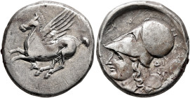 AKARNANIA. Argos Amphilochikon. Circa 330-280 BC. Stater (Silver, 21 mm, 8.43 g, 11 h). A Pegasos flying left. Rev. Head of Athena to left, wearing Co...