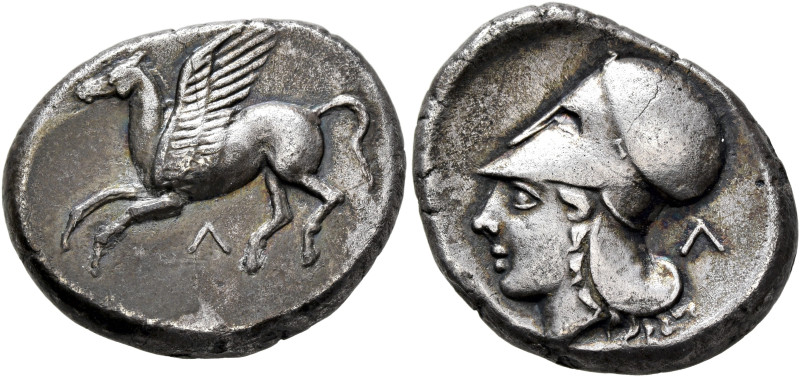 AKARNANIA. Leukas. Circa 350-320 BC. Stater (Silver, 22 mm, 8.45 g, 12 h). Λ Peg...