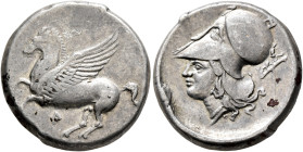 AKARNANIA. Leukas. Circa 320-280 BC. Stater (Silver, 21 mm, 8.52 g, 12 h). Pegasos flying left; below, Λ. Rev. Head of Athena to left, wearing Corinth...