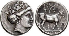 EUBOIA. Histiaia. Circa 350-300 BC. Drachm (Silver, 16 mm, 3.38 g, 12 h). Head of the nymph Histiaia to right, wearing wreath of grape leaves and berr...