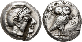 ATTICA. Athens. Circa 500/490-485/0 BC. Tetradrachm (Silver, 23 mm, 17.12 g, 1 h). Head of Athena to right, wearing crested Attic helmet and circular ...