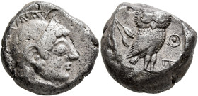 ATTICA. Athens. Circa 500/490-485/0 BC. Tetradrachm (Silver, 20 mm, 17.69 g, 11 h). Head of Athena to right, wearing crested Attic helmet and circular...