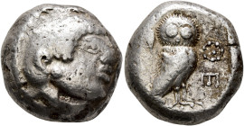 ATTICA. Athens. Circa 500/490-485/0 BC. Tetradrachm (Silver, 21 mm, 18.15 g, 9 h). Head of Athena to right, wearing crested Attic and round earring. R...