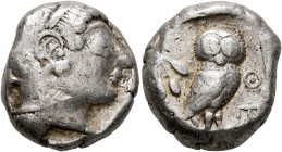 ATTICA. Athens. Circa 500/490-485/0 BC. Tetradrachm (Silver, 22 mm, 17.36 g, 12 h). Head of Athena to right, wearing crested Attic and round earring. ...