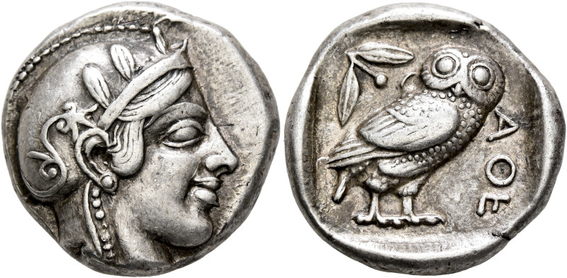 ATTICA. Athens. Circa 455-449 BC. Tetradrachm (Silver, 23 mm, 17.18 g, 7 h). Hea...