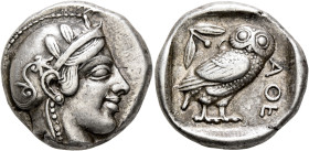 ATTICA. Athens. Circa 455-449 BC. Tetradrachm (Silver, 23 mm, 17.18 g, 7 h). Head of Athena to right, wearing crested Attic helmet decorated with thre...
