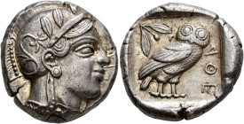 ATTICA. Athens. Circa 440s BC. Tetradrachm (Silver, 24 mm, 17.22 g, 11 h). Head of Athena to right, wearing crested Attic helmet decorated with three ...