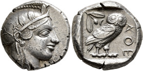 ATTICA. Athens. Circa 440s-430s BC. Tetradrachm (Silver, 24 mm, 17.14 g, 7 h). Head of Athena to right, wearing crested Attic helmet decorated with th...