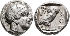 ATTICA. Athens. Circa 430s-420s BC. Tetradrachm (Silver, 23 mm, 17.19 g, 3 h). Head of Athena to right, wearing crested Attic helmet decorated with th...