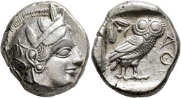 ATTICA. Athens. Circa 430s-420s BC. Tetradrachm (Silver, 25 mm, 17.19 g, 7 h). Head of Athena to right, wearing crested Attic helmet decorated with th...