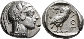ATTICA. Athens. Circa 430s-420s BC. Tetradrachm (Silver, 24 mm, 17.18 g, 5 h). Head of Athena to right, wearing crested Attic helmet decorated with th...