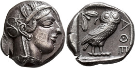 ATTICA. Athens. Circa 430s-420s BC. Tetradrachm (Silver, 25 mm, 17.18 g, 9 h). Head of Athena to right, wearing crested Attic helmet decorated with th...
